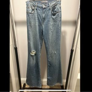 Distressed High Rise Flare Jeans